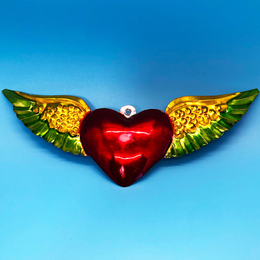 Red Heart with Green and Gold Wings Tin Milagro (Mexico) - La Farge  Foundation for Folk Art
