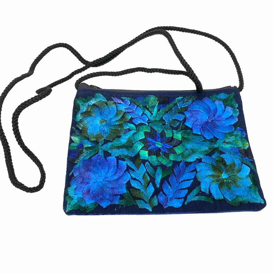 Embroidered Cotton Shoulder Bag - Blues and Greens (Guatemala)